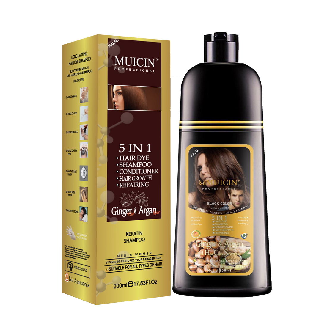 MUICIN - 5 in 1 Hair Color Shampoo With Ginger & Argan Oil