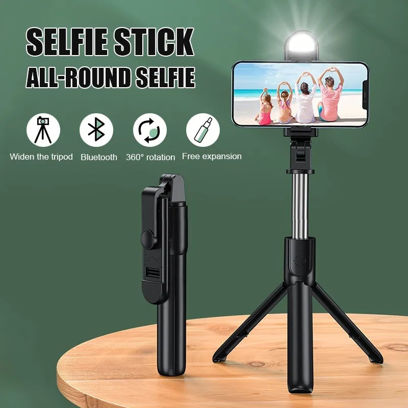 Selfie Stick with Light & Tripod | Bluetooth Remote