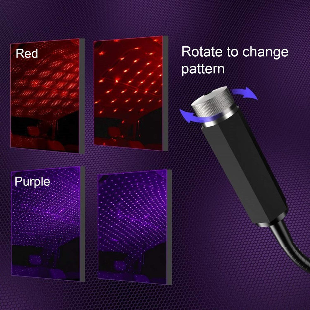 USB Star Projector Light – 3 Modes Flexible Car Roof Night Lamp